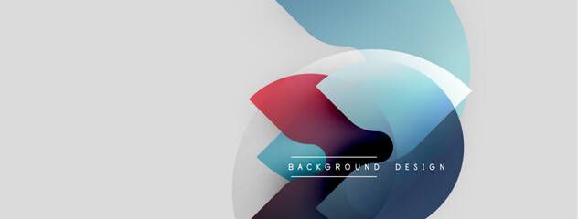 Wall Mural - abstract design features overlapping shapes, gradients. red, blue hues dominate neutral background. 