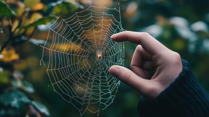 Delicate spiderweb with morning dew.