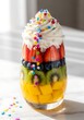© AI Creative Design - Colorful fruit parfait with whipped cream and star-shaped sprinkles in a glass dessert healthy