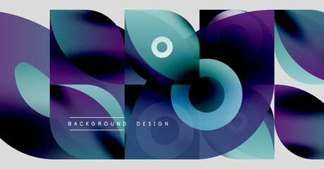 Wall Mural - abstract fluid shapes, vibrant blues, purples create modern background. minimalist text reads backgr