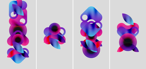 Wall Mural - abstract colorful shapes overlap, creating vibrant compositions. four panels display fluid forms, gr