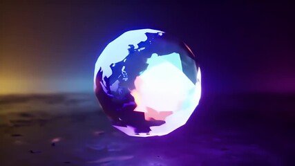 Glowing Faceted Crystal Sphere with Abstract Futuristic Design and Geometric Shapes