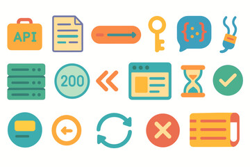 Web development flat icon set. coding, programming symbols flat collection