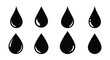 © MALA - Eight black teardrop shaped droplets on a white background
