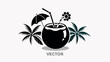© VectEasy - Vector art of black and white vector illustration of a coconut drink with palm trees