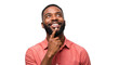 © MstSorifa - Smiling black man with beard thinking with finger on chin isolated on transparent background