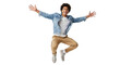 © MstSorifa - Joyful young man with arms outstretched in mid air isolated on transparent background
