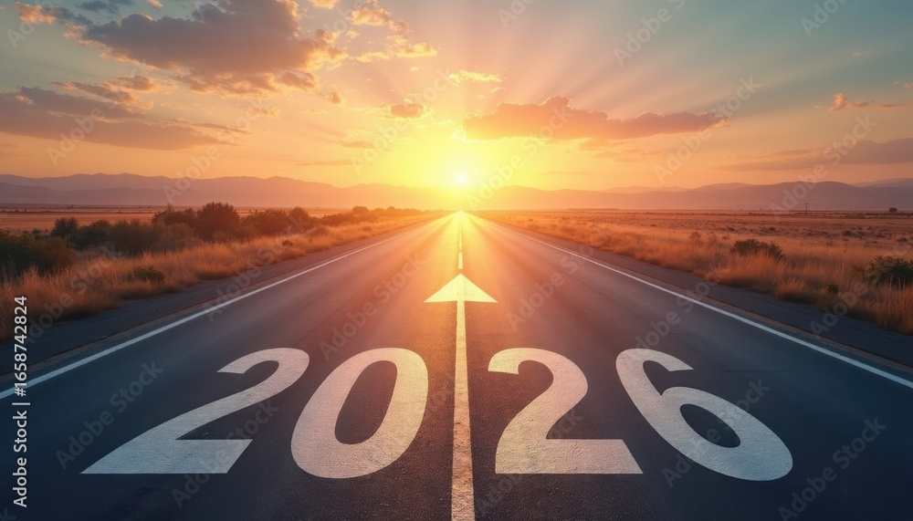 Road to 2026 with arrow pointing to horizon, positivity and success of ...