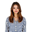 © K-MookPan - Young Woman Smiling in Striped Shirt with Long Wavy Hair