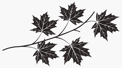 Stylized black maple leaves on a branch against a white background
