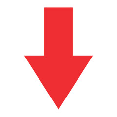 Red arrow pointing down, indicating direction, navigation, or a choice, simple and flat design for web or app interface
