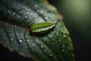 Wall Mural - green leaf with water drops
