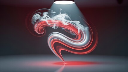 Wall Mural - abstract red and white swirling smoke design, 3d render, illuminated spotlight