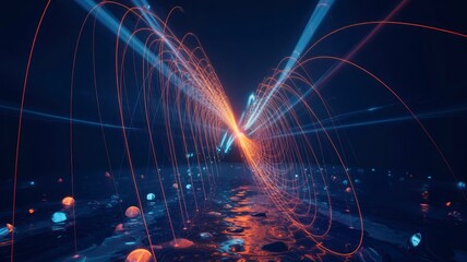 Wall Mural - abstract digital network connection glowing lines and particles in dark space