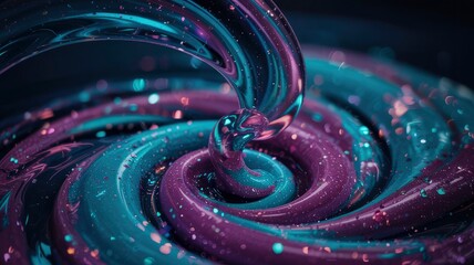 Wall Mural - abstract swirling liquid teal and purple glitter fluid vortex