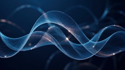 Wall Mural - abstract blue wave of light particles digital flowing energy background