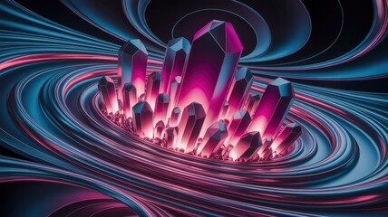 Wall Mural - glowing amethyst crystals in a swirling galaxy vortex