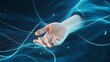 © NGX Studio - An open human hand reaching out, surrounded by futuristic digital energy lines