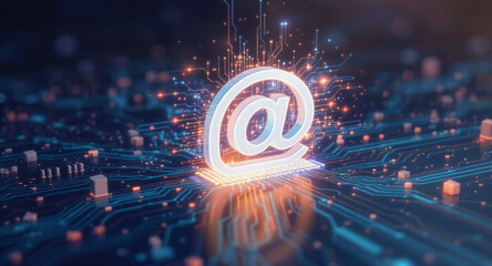 high-tech glowing envelope email interface in dark background, digital security access panel, sci-fi design