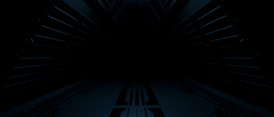 Canvas Print - Futuristic blue corridor with hexagonal shapes and glowing lights