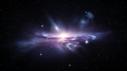Distant galaxy with bright center, stars scattered across a purple and blue sky