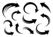 © Wahyutri - A collection of various black curved arrows with dynamic motion lines, pointing in different directions.