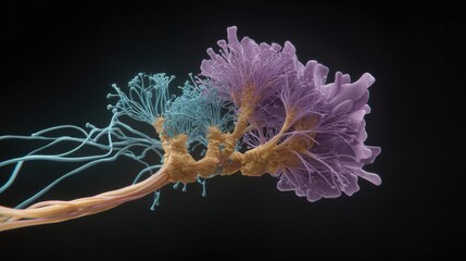 A purple and blue flower with a stem