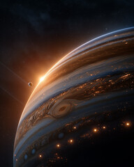 Wall Mural - jupiter's cosmic dawn: an artistic portrayal of jupiter, the solar system's largest planet, with its