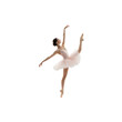 © chalindu - Graceful ballerina dancing in elegant pose wearing white tutu isolated on clean studio background