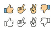 © VectorVista - Hand gesture collection of thumbs up dislike love and peace sign flat outline icon