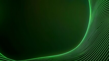 Wall Mural - the image shows an abstract design with curved green light lines on a dark green background, creatin