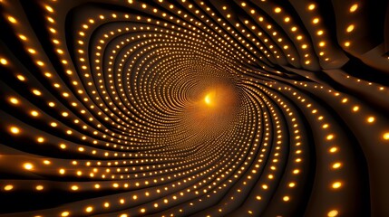 Wall Mural - the image shows a swirling tunnel or vortex effect with rows of golden lights guiding the viewer's e