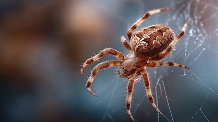 Enigmatic orb weaver spider weaving its intricate web in the twilight hours