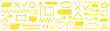 © Polina Tomtosova - Highlight marker pen element set. Yellow color marker and brush stroke with highlight underline, check arrow and round circle. Doodle texture sketch shapes in school art style. Vector illustration