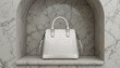 © Murtaza - White Embossed Handbag Displayed on Marble Shelf in Minimalist Arch Niche