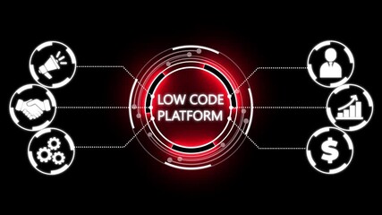 Low Code software development platform technology concept. new business concept. business technology virtual screen background. performance metrics, and business insights from large data sets ,network