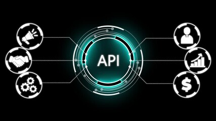 API - Application Programming Interface. Software development tool. Business, modern technology, internet and networking concept.  Abstract technology virtual screen background. 
