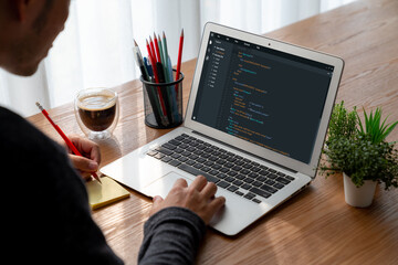 Wall Mural - software development programming on computer screen for modish application and program coding