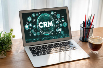 Wall Mural - customer relationship management system on modish computer for crm business and enterprise