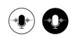 © Ka Han - Microphone with sound wave icon. Podcast and recording symbol in black circle