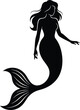 © BERLANS - Stylized black silhouette of a beautiful mermaid with long hair and a graceful fish tail.