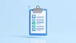 © Waba - A 3D rendering of a light blue clipboard with a checklist