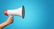 © DNY3D - Hand holding megaphone, marketing and sales, blue background
