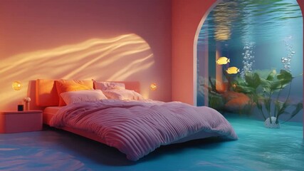 Wall Mural - this video footage showcases a dreamy underwater bedroom. it highlights peaceful vibes and innovativ