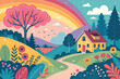 © RazuArts - autumn landscape with trees colorful abstract pattern background. template summer concept. vector illustration