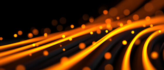 Canvas Print - orange yellow tech lines on black background