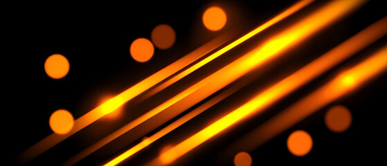 Canvas Print - orange yellow tech lines on black background
