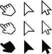 © SyedDesigner - Clicking Computer mouse cursors, finger pointer, arrow, and hand symbol vector set icons with pixelated form. Transparent vector illustration.