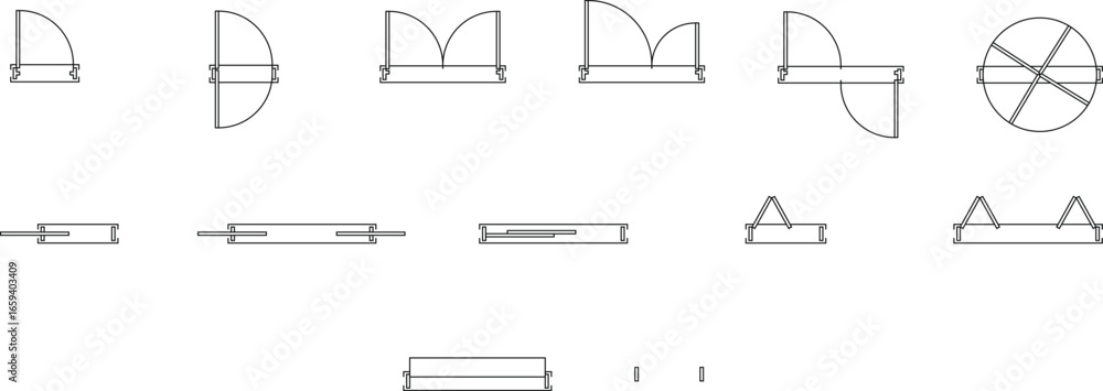 Set of Door icons, Editable Stroke, Architectural Floor Plan Symbols ...