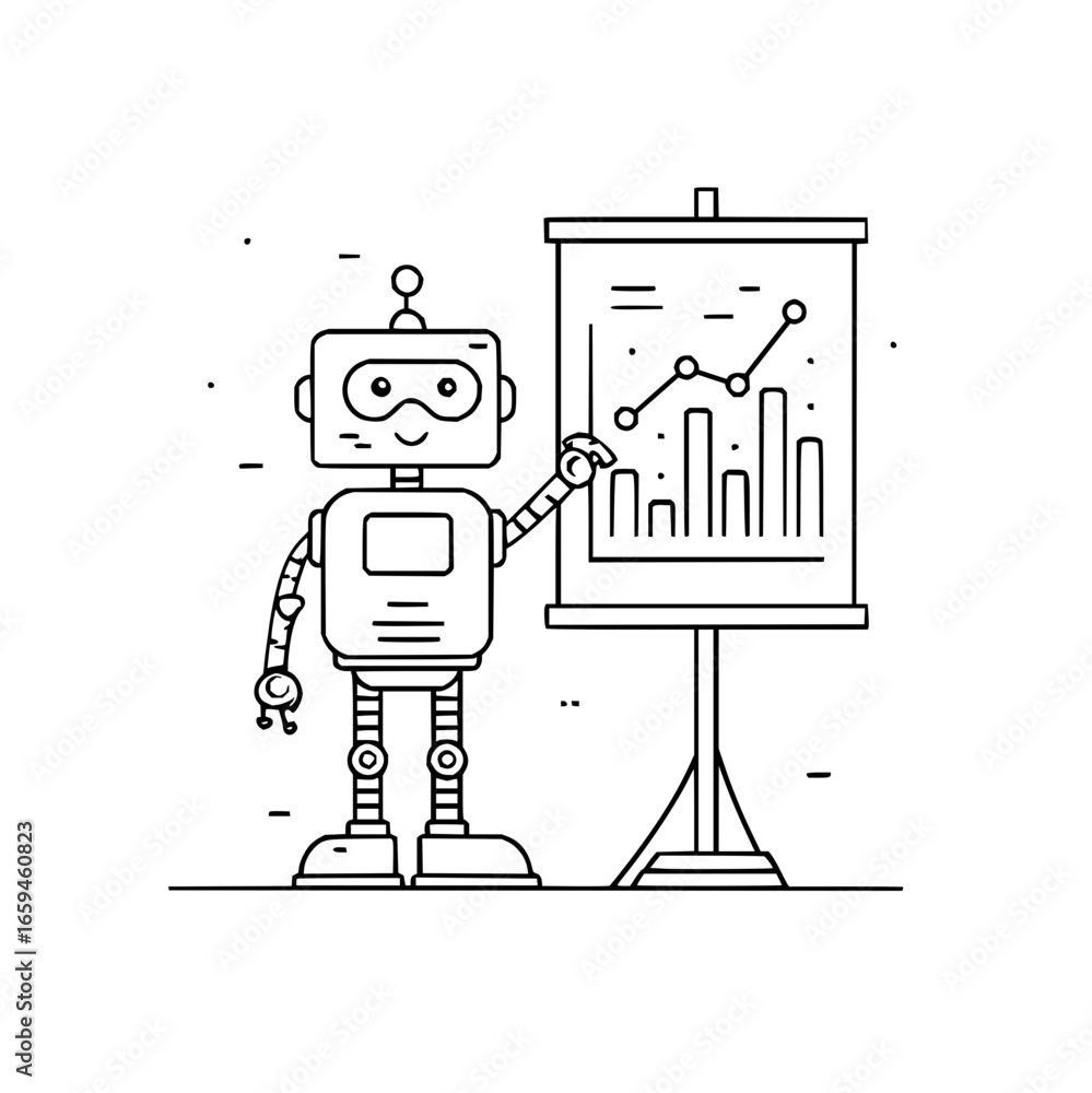 Robot presenting data analytics graph on presentation board for ai ...